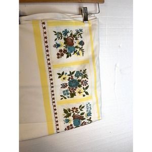 Vintage Yellow & Teal 1960s Fruits & Flowers Tablecloth